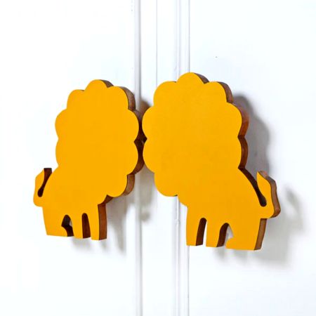 Handcrafted Acacia Wood Lion Handle Pair